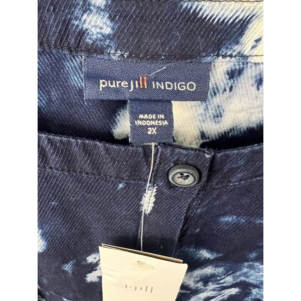 NWT J.jill Pure Jill INDIGO 2X Boxy Lagenlook Cotton Blouse Shirt Top Tie-Dye - Picture 3 of 6